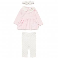 E07788: Baby Girls Jumbo Velour Top, Leggings & Headband Outfit (0-9 Months)